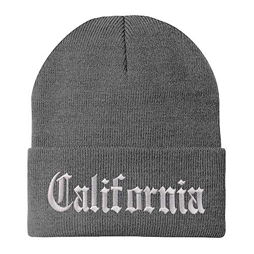Trendy Apparel Shop California State Old English Embroidered Long Cuff Beanie