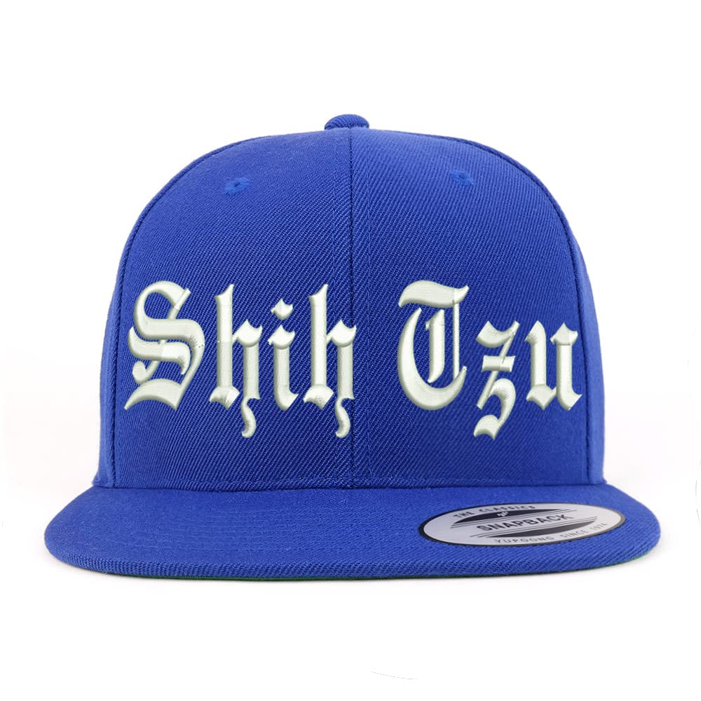 Trendy Apparel Shop Old English Shih Tzu Embroidered Flatbill Snapback