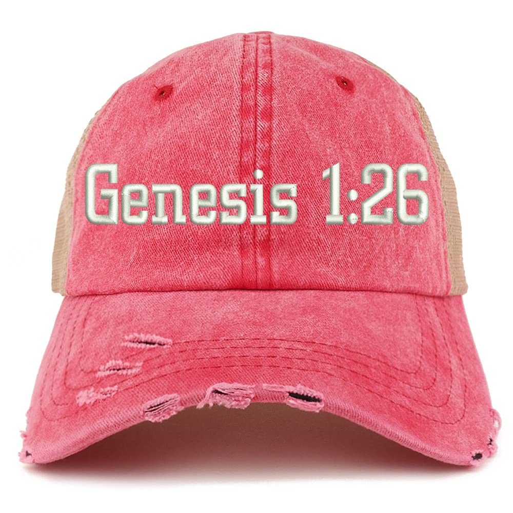 Trendy Apparel Shop Genesis 1:26 Frayed Bill Trucker Mesh Back Cap