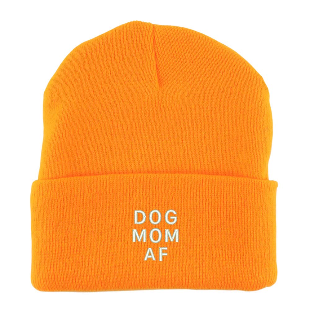 Trendy Apparel Shop Dog Mom Af Embroidered Made in USA Cuff Folded Acylic Knit Winter Beanie Hat
