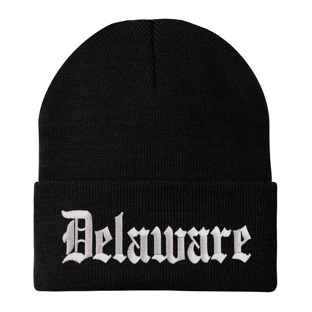Trendy Apparel Shop Delaware State Old English Embroidered Long Cuff Beanie