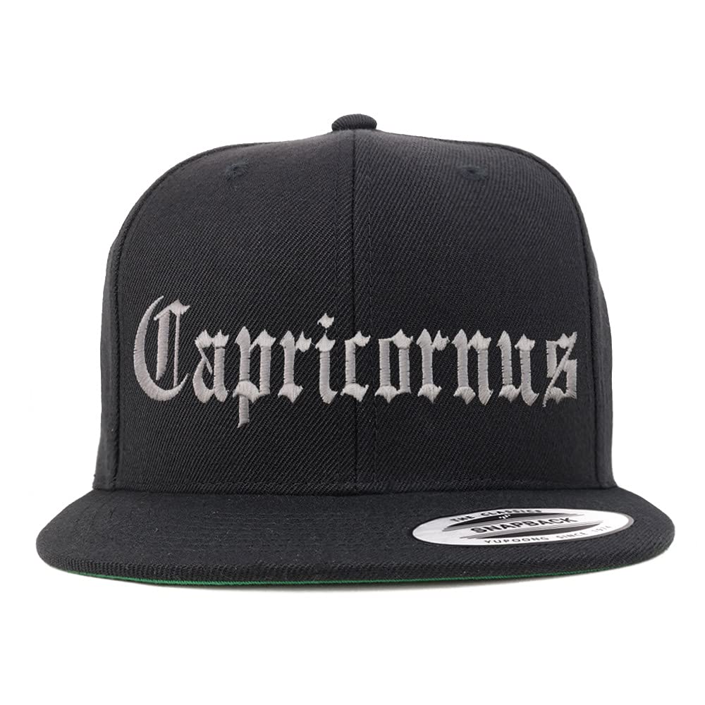 Trendy Apparel Shop Capricornus Old English Embroidered Flatbill Snapback