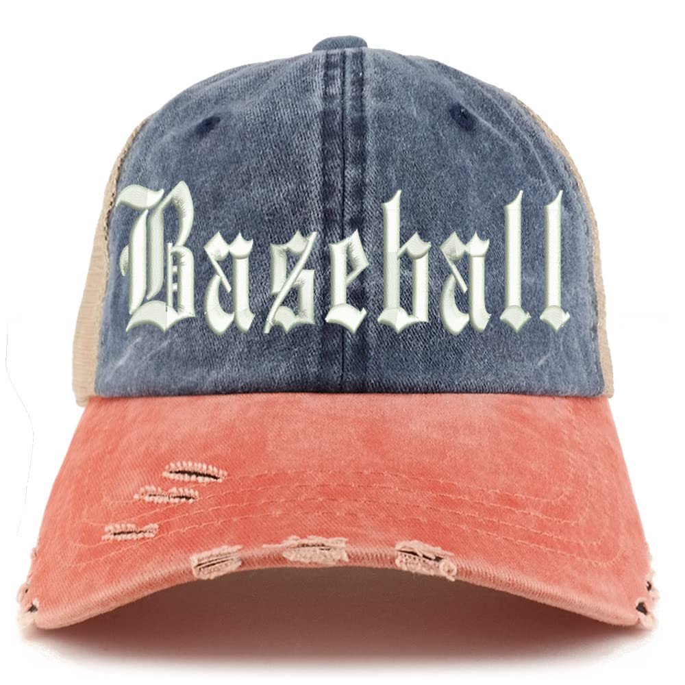 Trendy Apparel Shop Old English Baseball Frayed Bill Trucker Mesh Back Cap