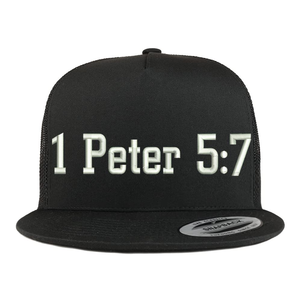 Trendy Apparel Shop 1 Peter 5:7 5 Panel Flatbill Trucker Cap