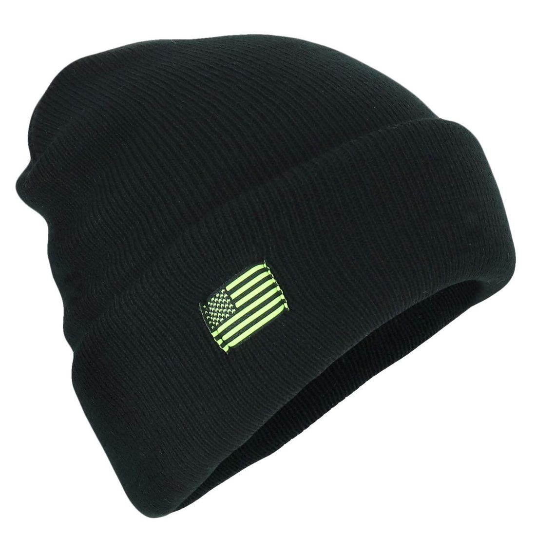 Trendy Apparel Shop Heavy Duty USA Flag Solid Cuffed Beanie with Thinsulate
