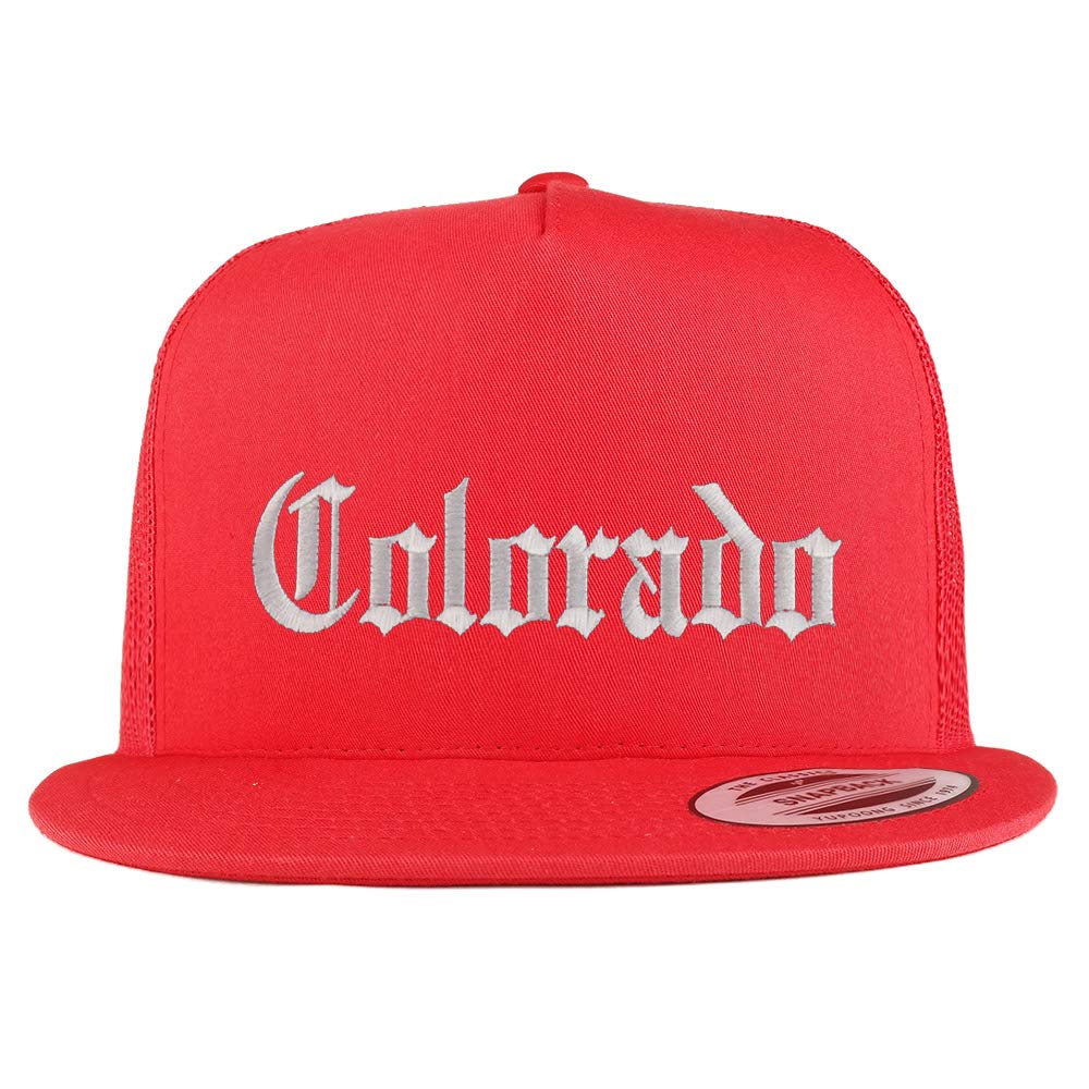 Trendy Apparel Shop Colorado State Old English 5 Panel Flatbill Trucker Mesh Cap