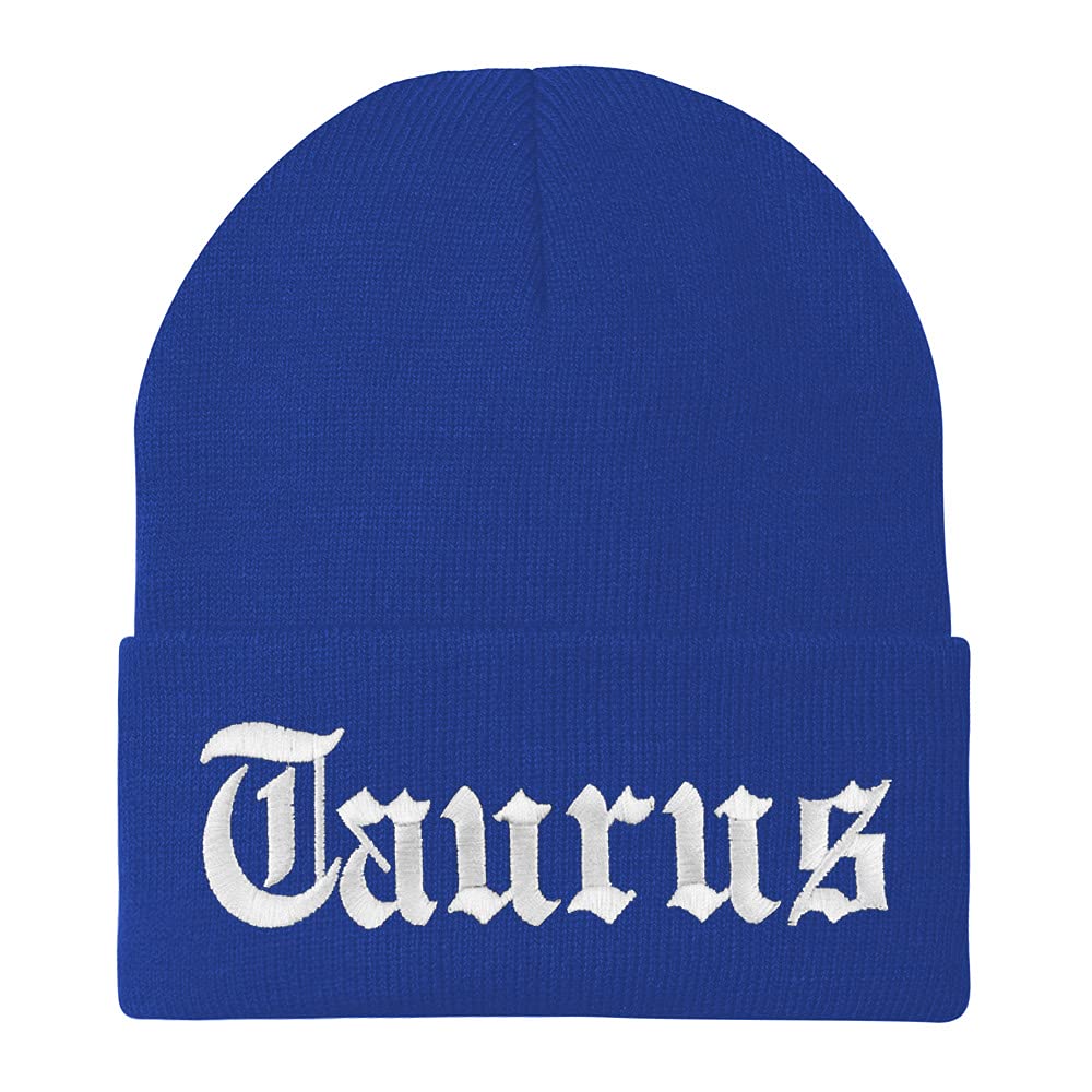 Trendy Apparel Shop Taurus Old English Embroidered Long Cuff Beanie