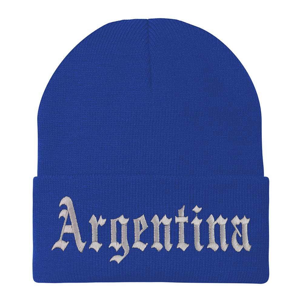 Trendy Apparel Shop Argentina Old English Embroidered Long Cuff Beanie