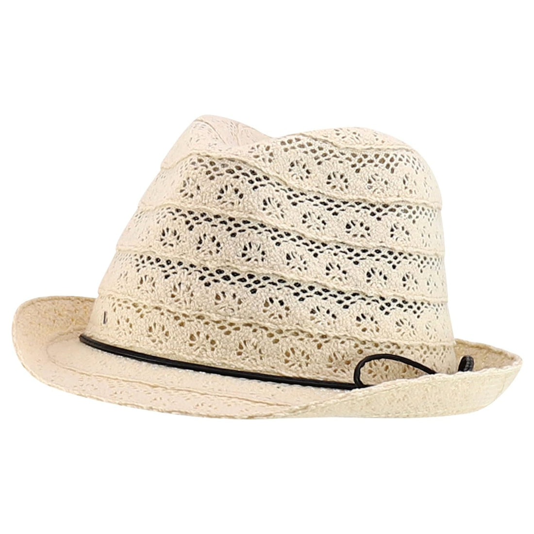 Trendy Apparel Shop Youth Size Girl's Cotton Lace Black Tie Fedora Hat