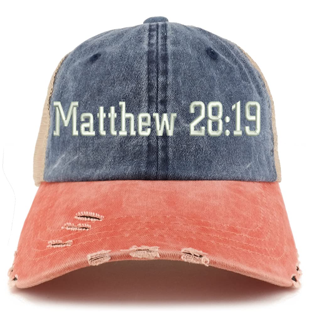 Trendy Apparel Shop Matthew 28:19 Frayed Bill Trucker Mesh Back Cap