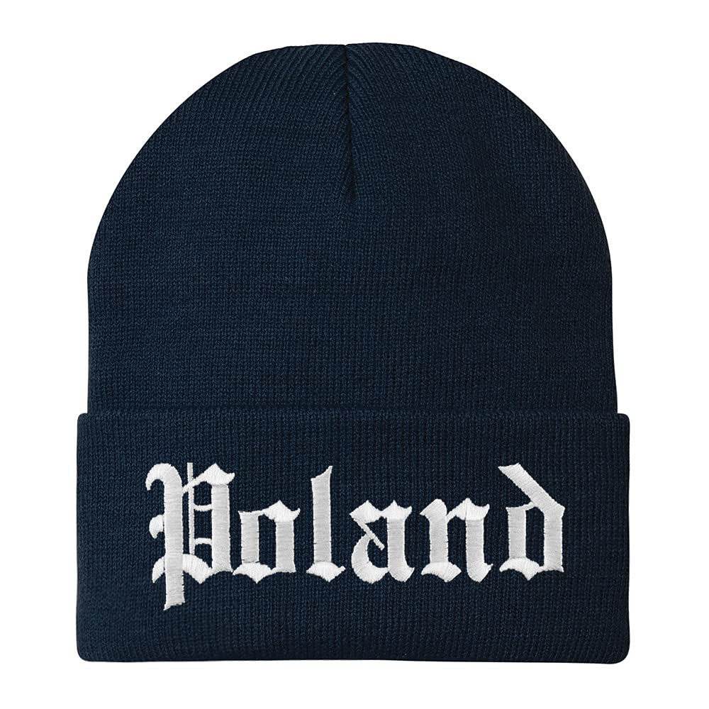 Trendy Apparel Shop Poland Old English Embroidered Long Cuff Beanie