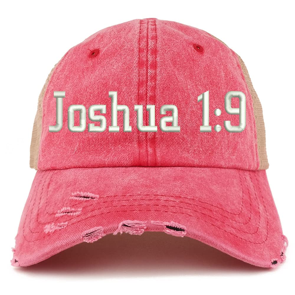 Trendy Apparel Shop Joshua 1:9 Frayed Bill Trucker Mesh Back Cap