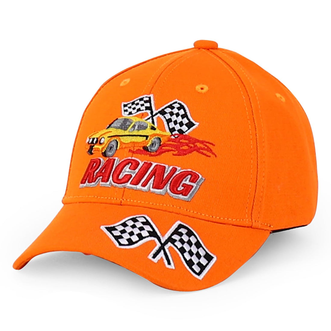 Trendy Apparel Shop Junior Kid Size Racing 3D Embroidered Flame Car Race Flag Baseball Cap