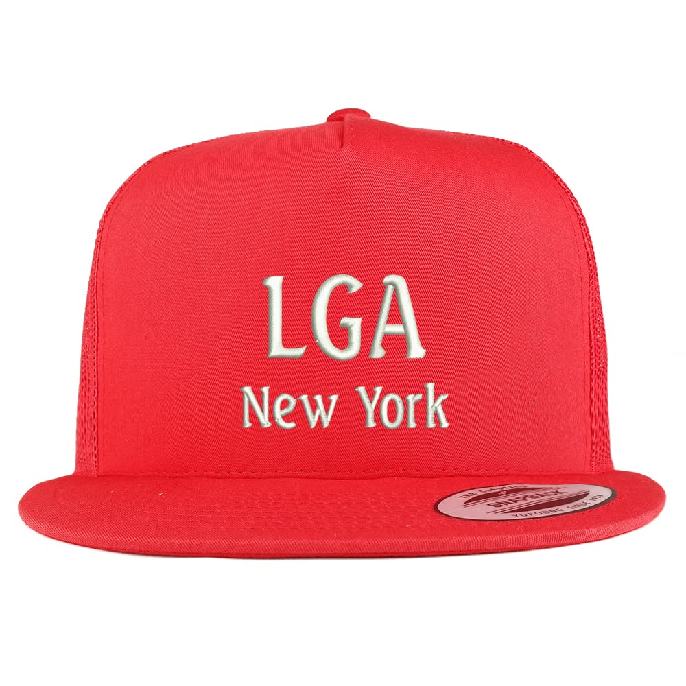 Trendy Apparel Shop LGA New York Embroidered 5 Panel Flatbill Trucker Cap