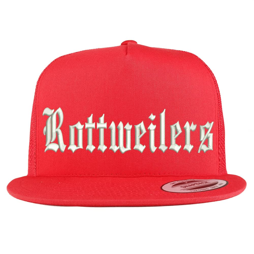 Trendy Apparel Shop Old English Rottweilers 5 Panel Flatbill Trucker Cap