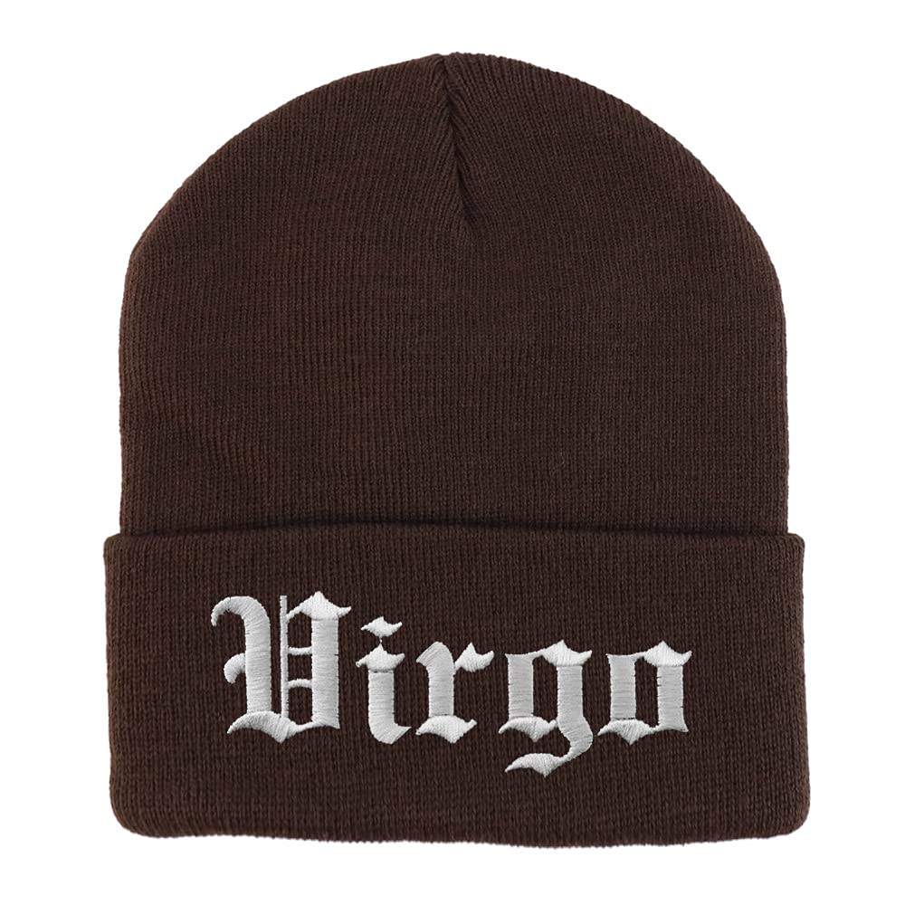 Trendy Apparel Shop Virgo Old English Embroidered Long Cuff Beanie