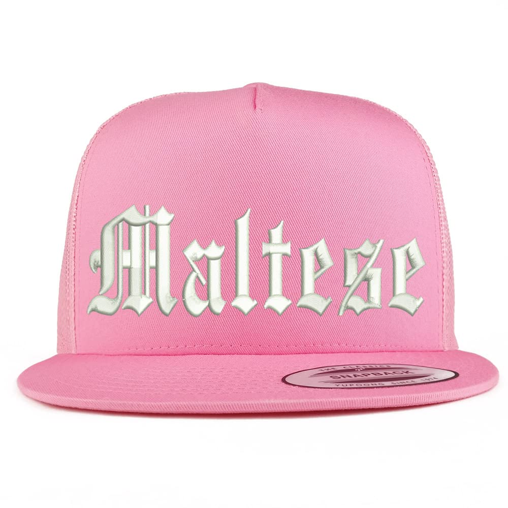 Trendy Apparel Shop Old English Maltese 5 Panel Flatbill Trucker Cap