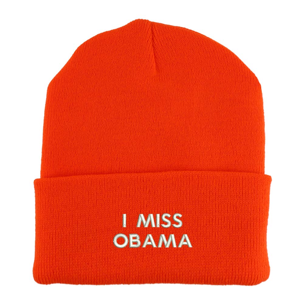 Trendy Apparel Shop I Miss Obama Embroidered Made in USA Cuff Folded Acylic Knit Winter Beanie Hat