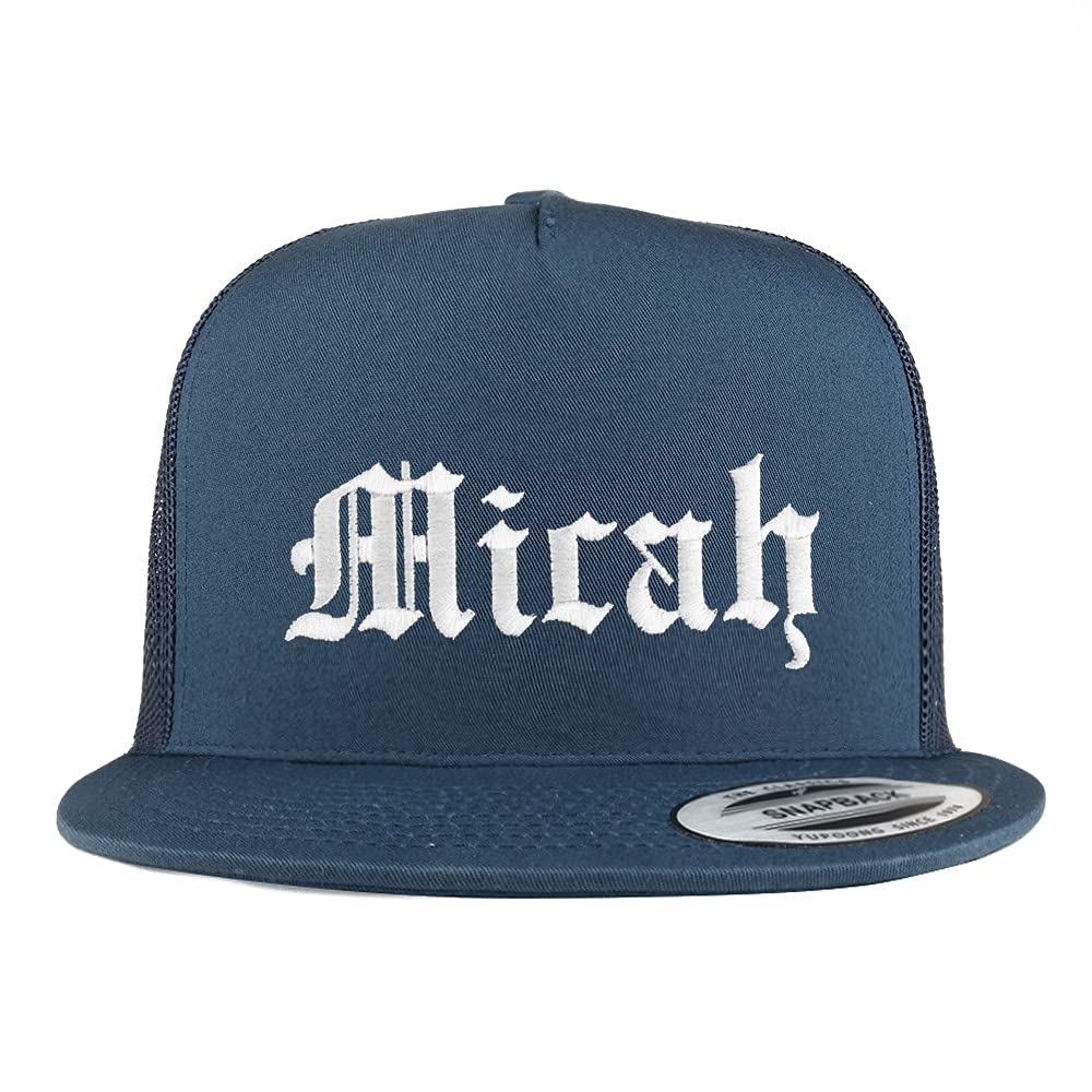Trendy Apparel Shop Micah Old English 5 Panel Flatbill Trucker Cap