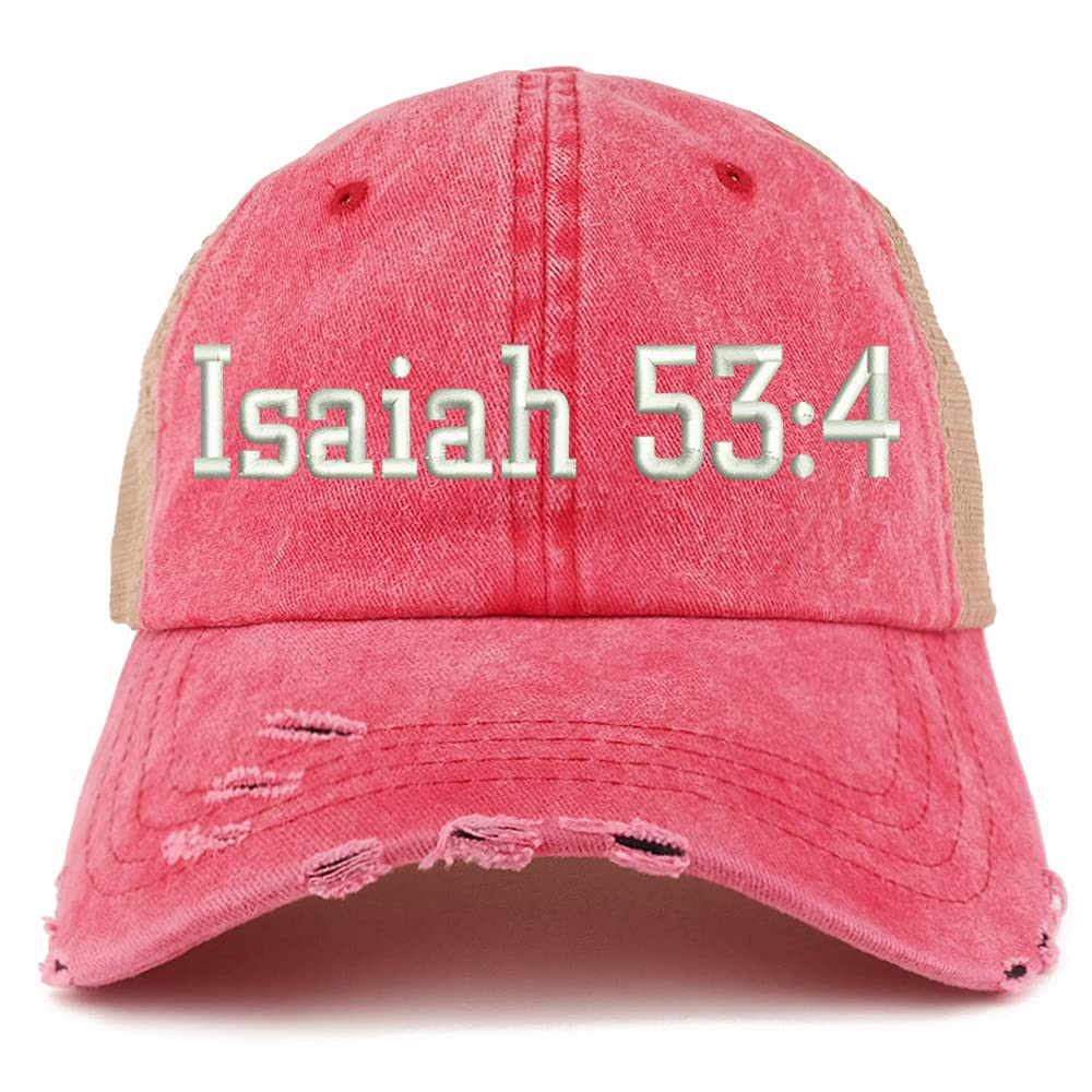 Trendy Apparel Shop Isaiah 53:4 Frayed Bill Trucker Mesh Back Cap