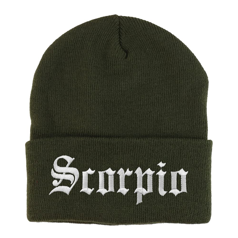 Trendy Apparel Shop Scorpio Old English Embroidered Long Cuff Beanie