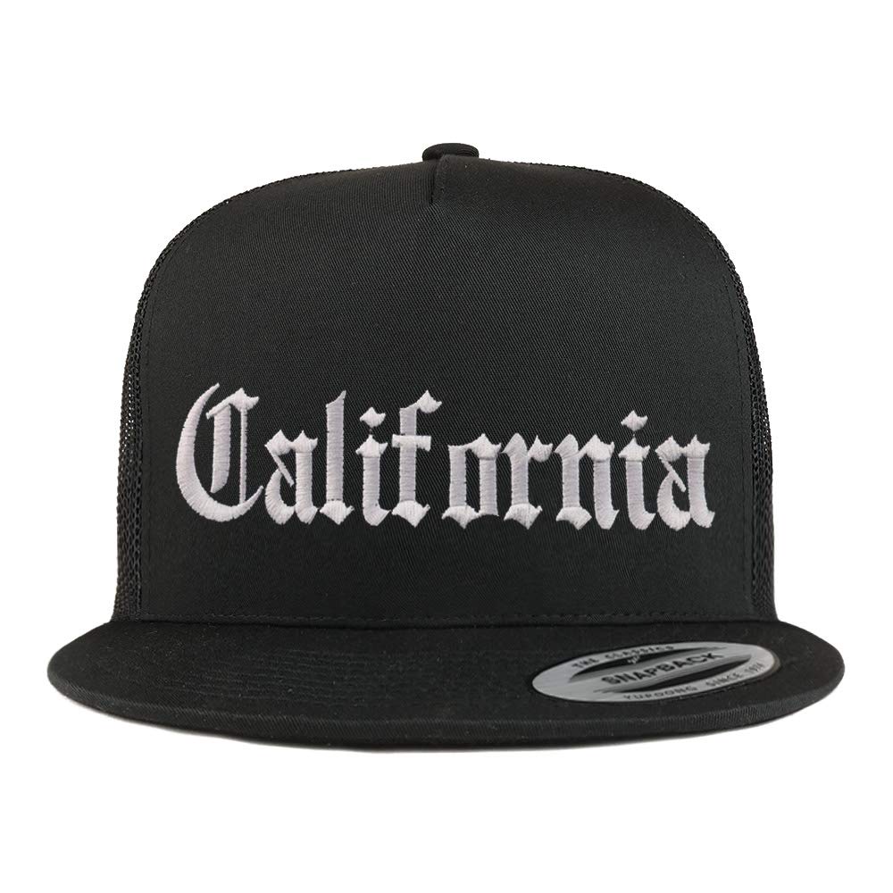 Trendy Apparel Shop California State Old English 5 Panel Flatbill Trucker Cap