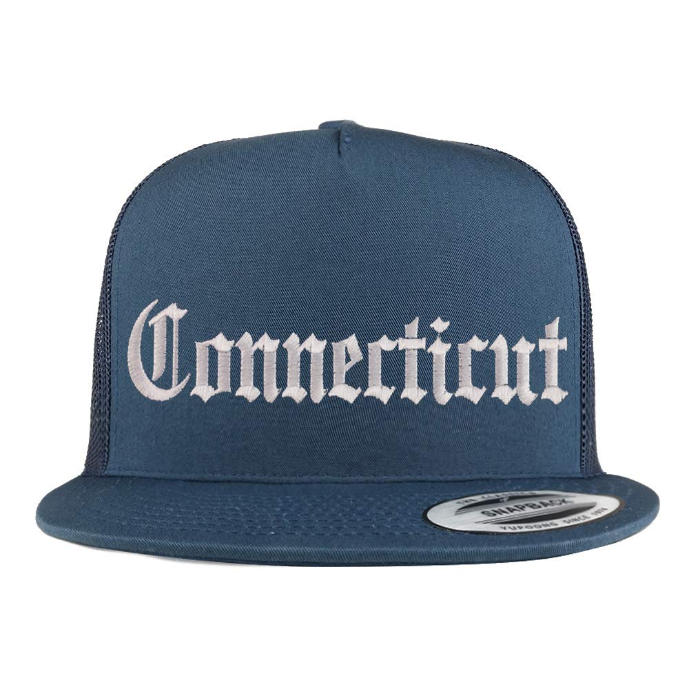 Trendy Apparel Shop Connectiut State Old English 5 Panel Flatbill Trucker Cap