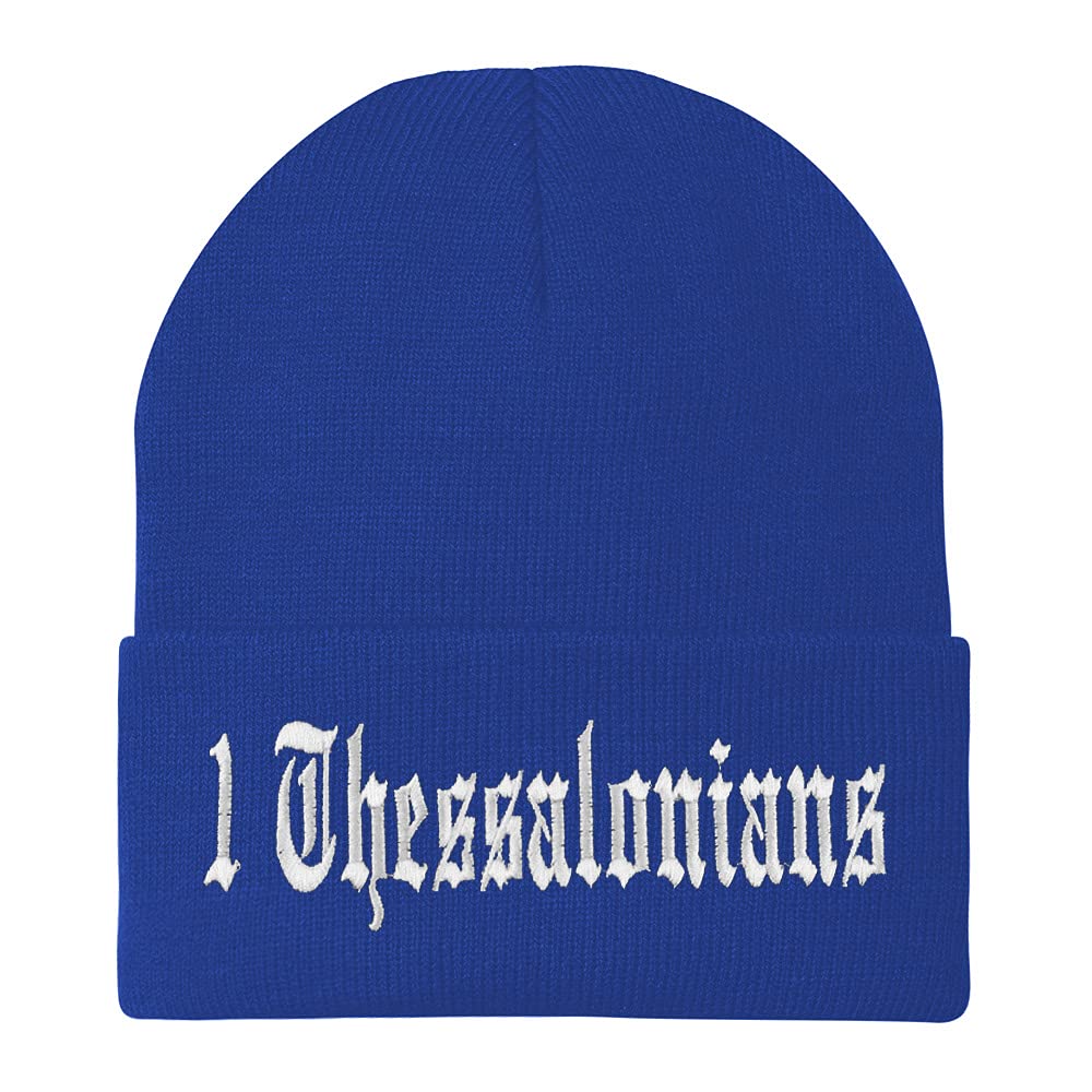 Trendy Apparel Shop 1 Thessalonians Old English Embroidered Long Cuff Beanie