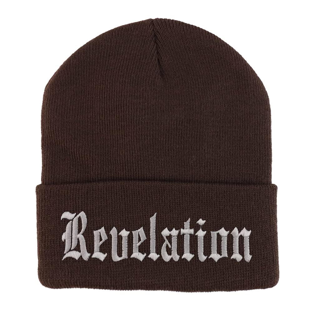 Trendy Apparel Shop Revelations Old English Embroidered Long Cuff Beanie