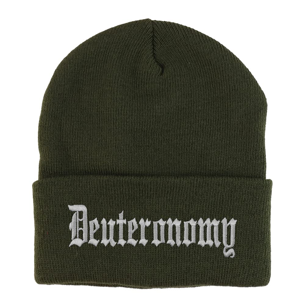 Trendy Apparel Shop Deuteronomy Old English Embroidered Long Cuff Beanie