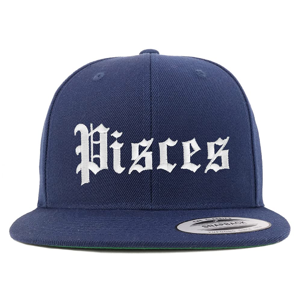 Trendy Apparel Shop Pisces Old English Embroidered Flatbill Snapback