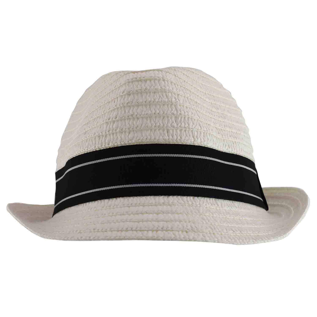 Trendy Apparel Shop Men's Paper Straw Woven Striped Band Stingy Fedora Hat