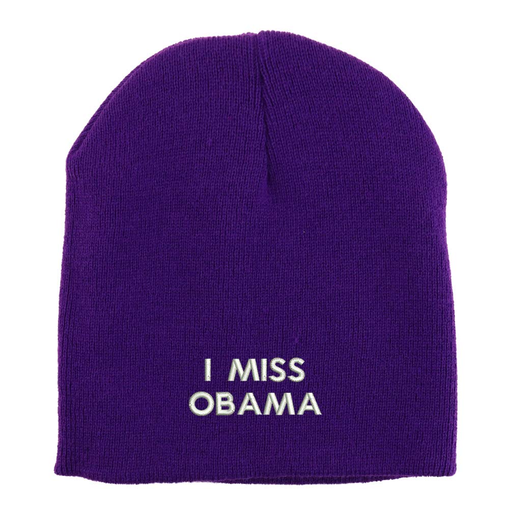 Trendy Apparel Shop I Miss Obama Embroidered Made in USA Short Acrylic Knit Winter Beanie Hat