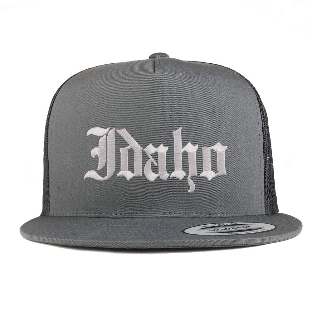 Trendy Apparel Shop Idaho State Old English 5 Panel Flatbill Trucker Mesh Cap