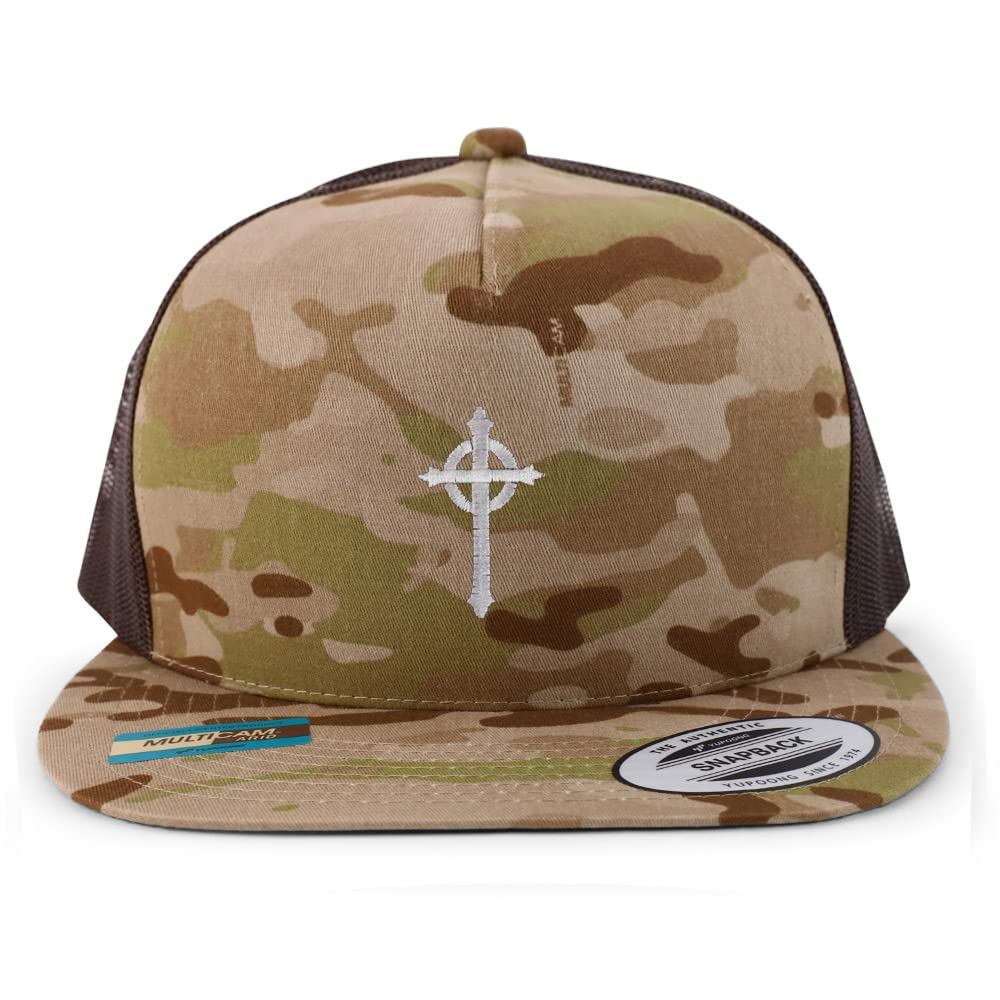 Trendy Apparel Shop Presbyterian Cross Embroidered 5 Panel Flatbill Trucker Cap