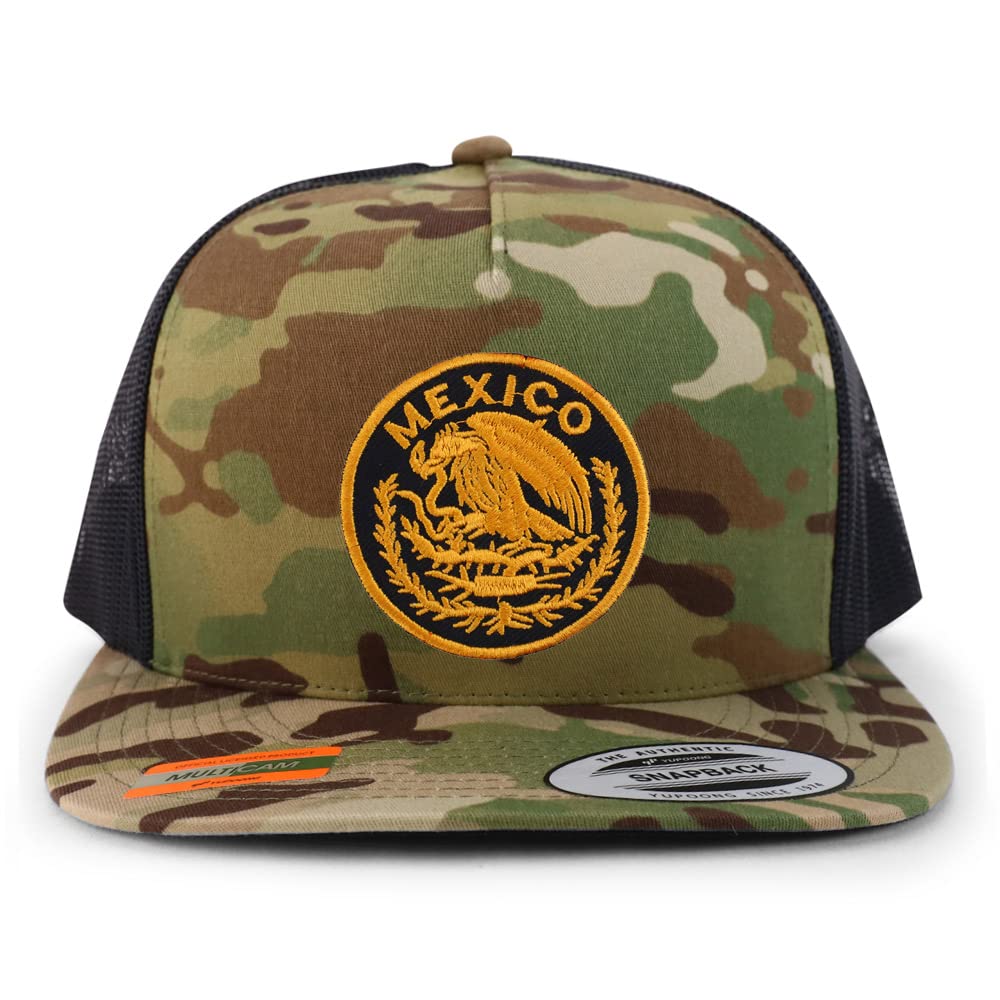 Trendy Apparel Shop Circular Mexico Patch 5 Panel Flatbill Trucker Cap