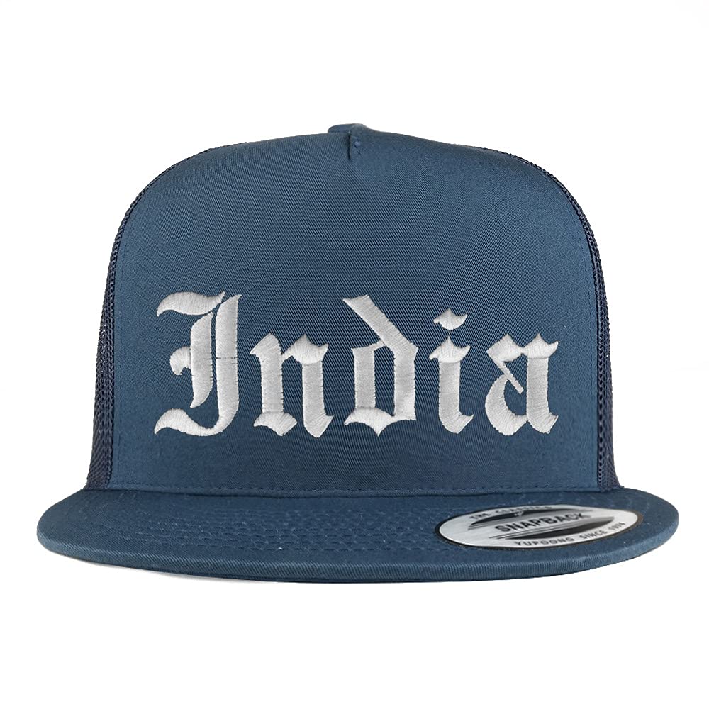 Trendy Apparel Shop India Old English 5 Panel Flatbill Trucker Mesh Cap