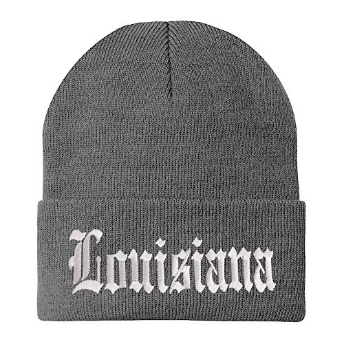 Trendy Apparel Shop Louisuana State Old English Embroidered Long Cuff Beanie