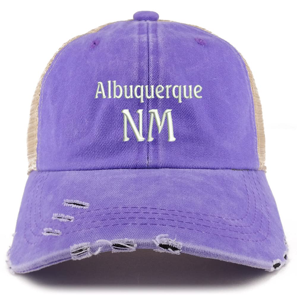 Trendy Apparel Shop Albuquerque NM Embroidered Frayed Bill Trucker Mesh Back Cap
