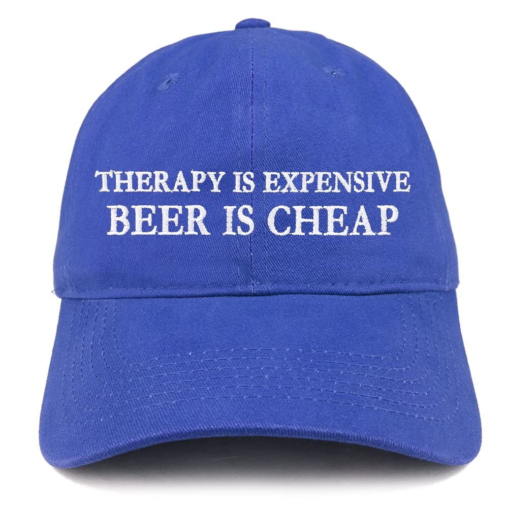 Trendy Apparel Shop Therapy is Expensive Beer is Cheap Embroidered Low Profile Soft Cotton Baseball Cap