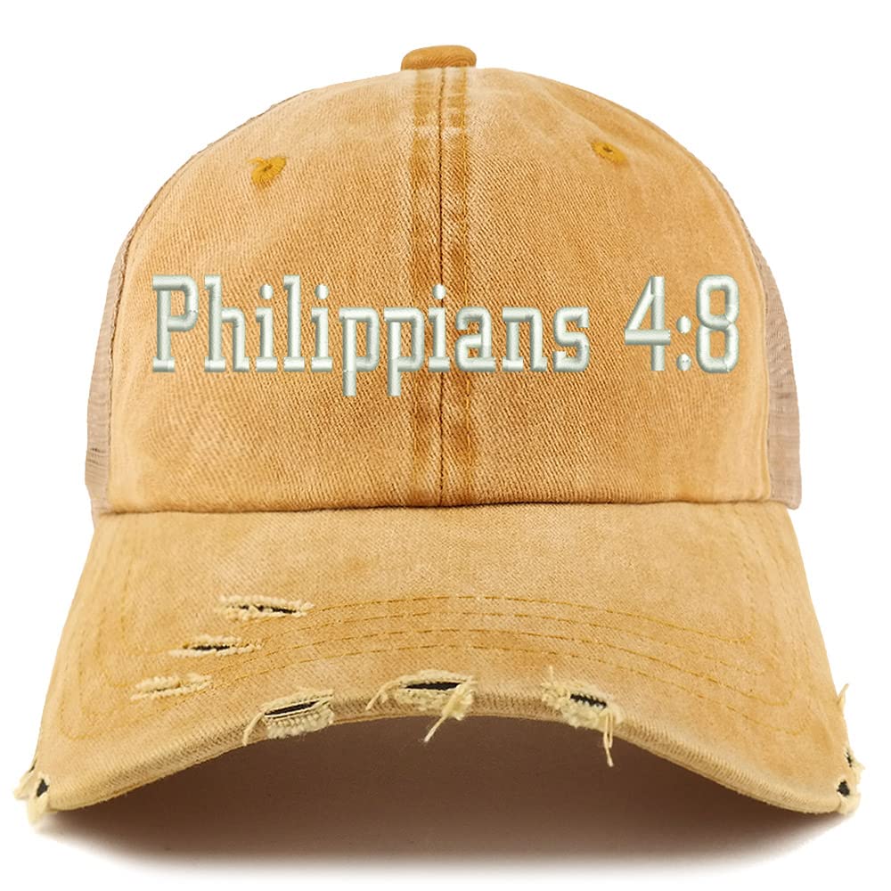 Trendy Apparel Shop Philippians 4:8 Frayed Bill Trucker Mesh Back Cap