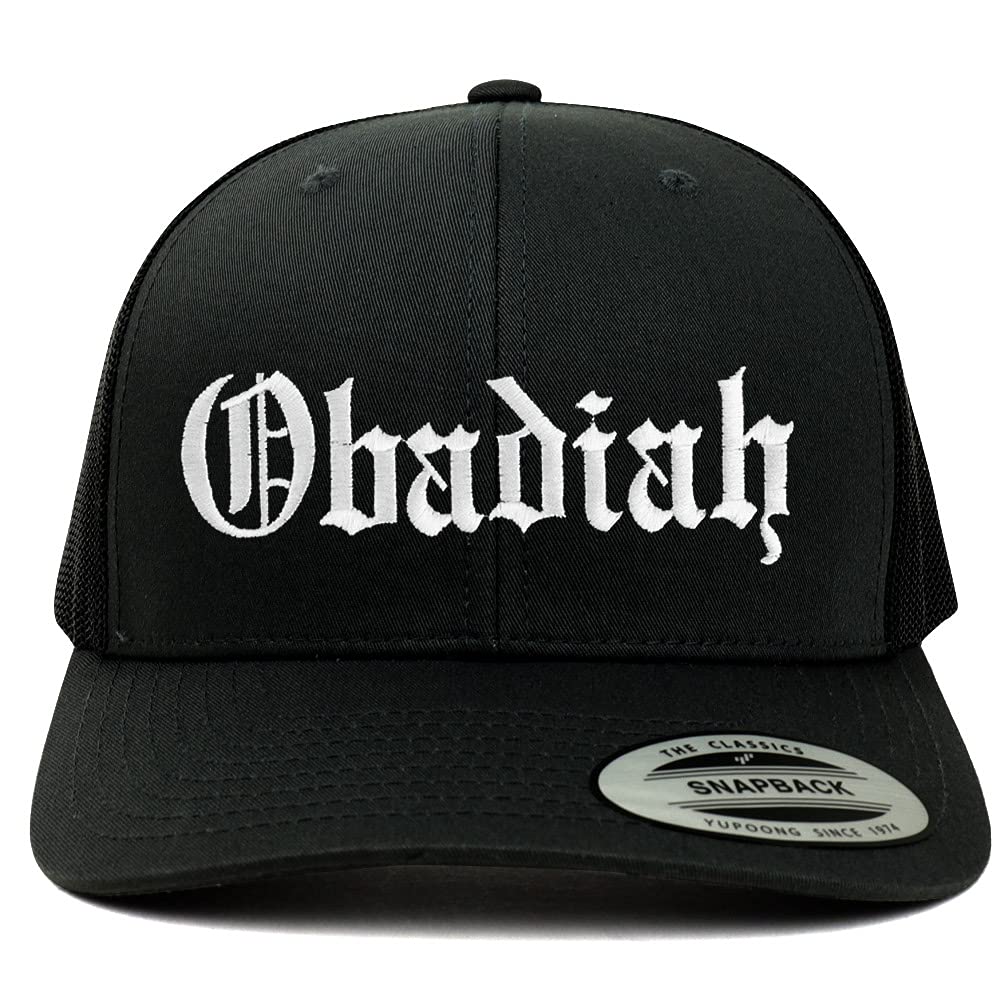 Trendy Apparel Shop Obadiah Old English 6 Panel Trucker Mesh Cap