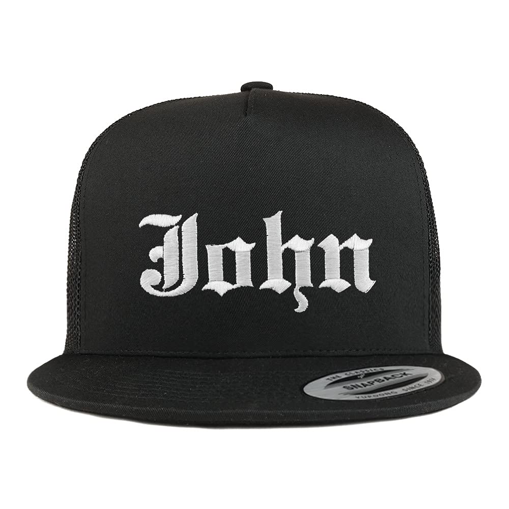 Trendy Apparel Shop John Old English 5 Panel Flatbill Trucker Cap