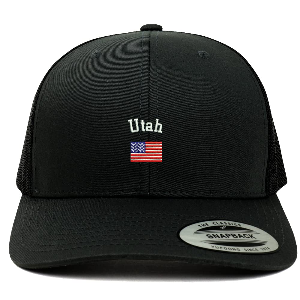 Trendy Apparel Shop Utah USA Flag 6 Panel Trucker Mesh Cap