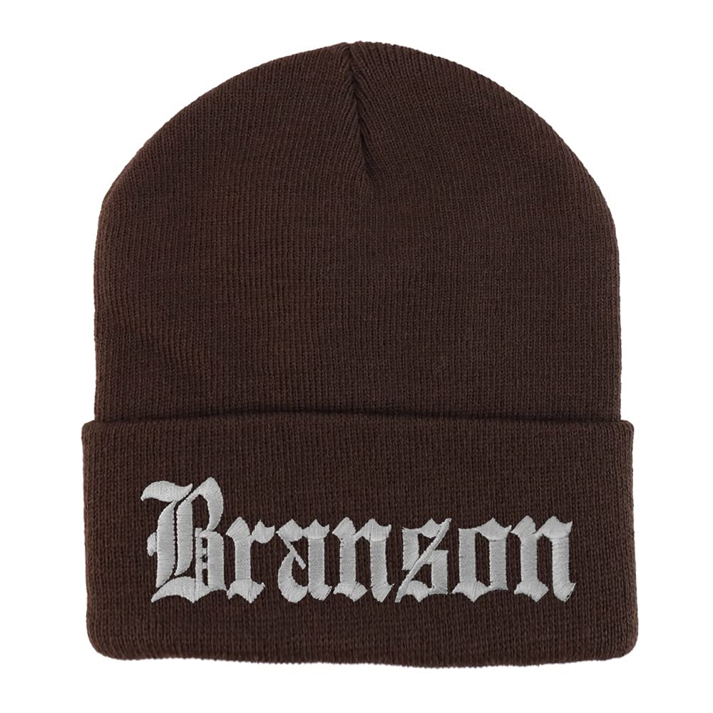 Trendy Apparel Shop Branson Old English Embroidered Long Cuff Beanie