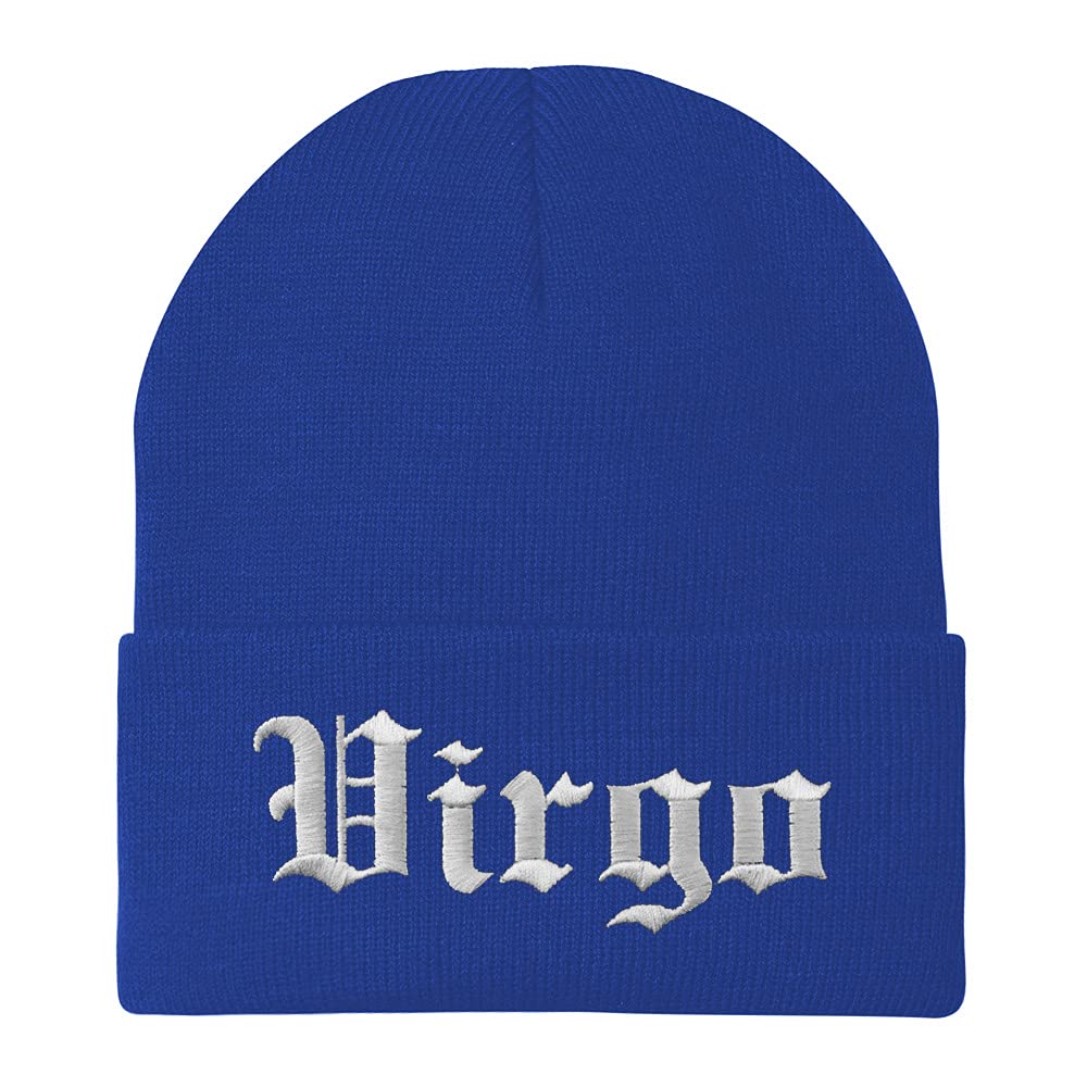 Trendy Apparel Shop Virgo Old English Embroidered Long Cuff Beanie