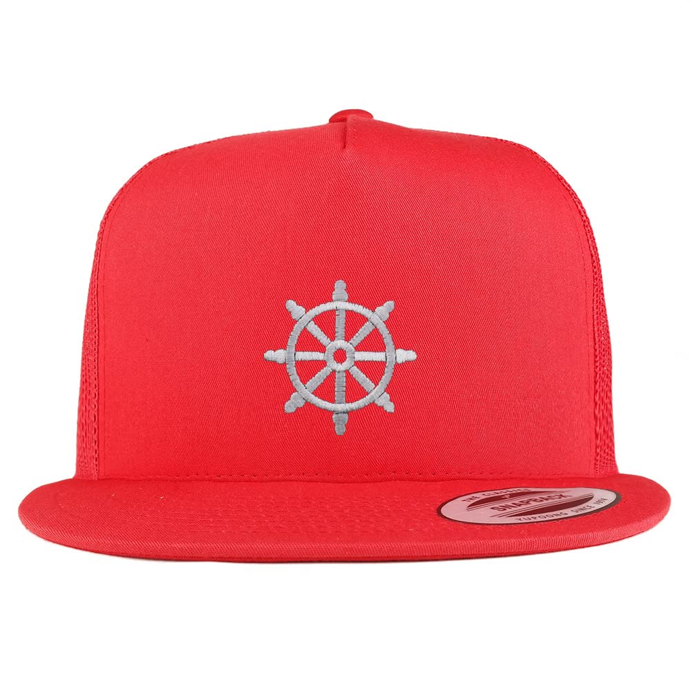 Trendy Apparel Shop Buddist Embroidered 5 Panel Flatbill Trucker Cap