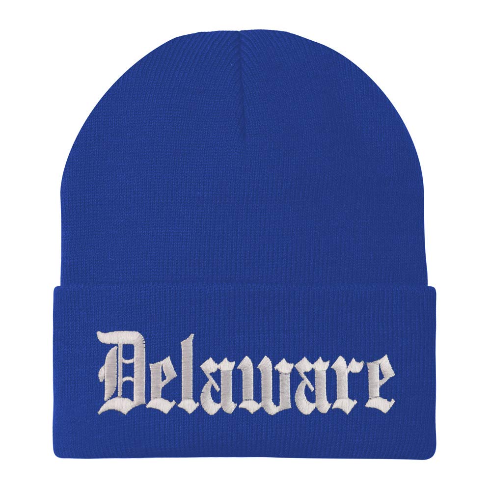 Trendy Apparel Shop Delaware State Old English Embroidered Long Cuff Beanie