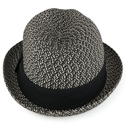 Trendy Apparel Shop Mens Summer Tweed Fedora Hat with Paper Straw Braid