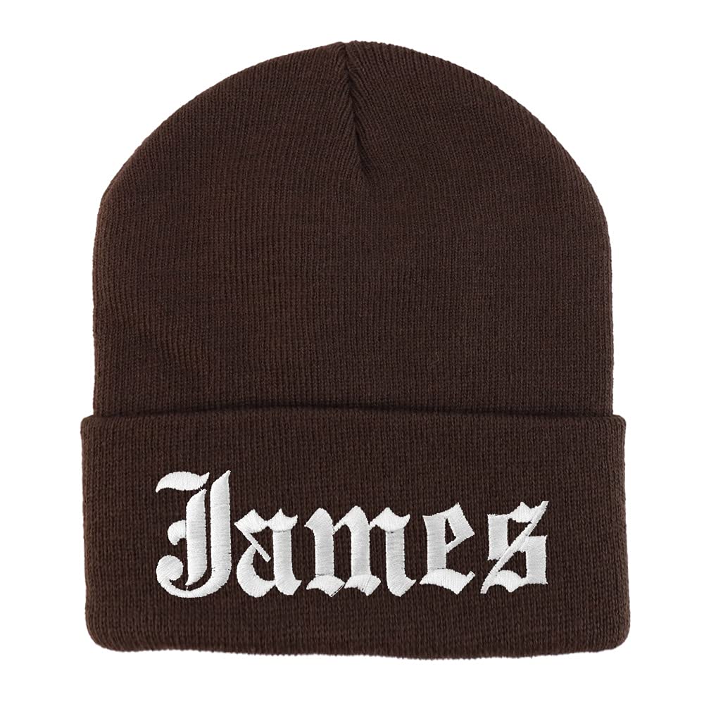 Trendy Apparel Shop James Old English Embroidered Long Cuff Beanie